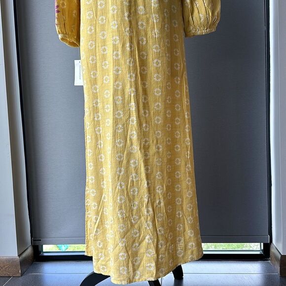 NWT Charter Club 100% Cotton Maxi Kaftan Swim Coverup Dress Yellow Pink White XS - Picture 8 of 15